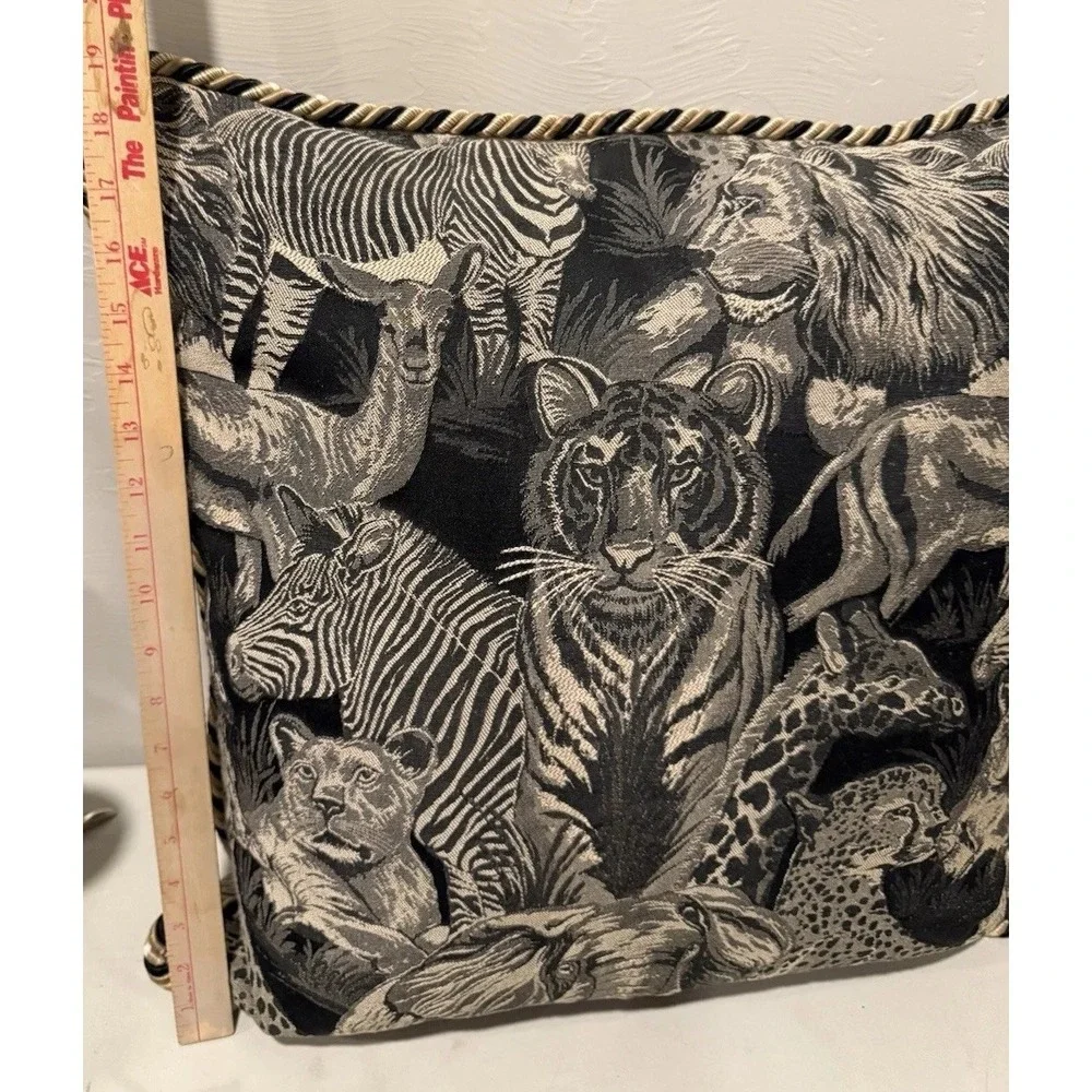 Vtg Blazing Needles Safari Tapestry Throw Pillow Double Corded Animals 20x20
